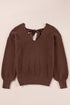 V Neck Lantern Sleeve Knot Back Sweater